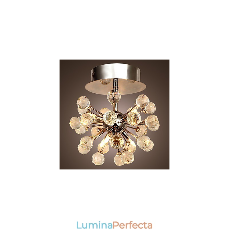 Candelabru modern, contemporan, din cristal, în stil mini, din metal cromat