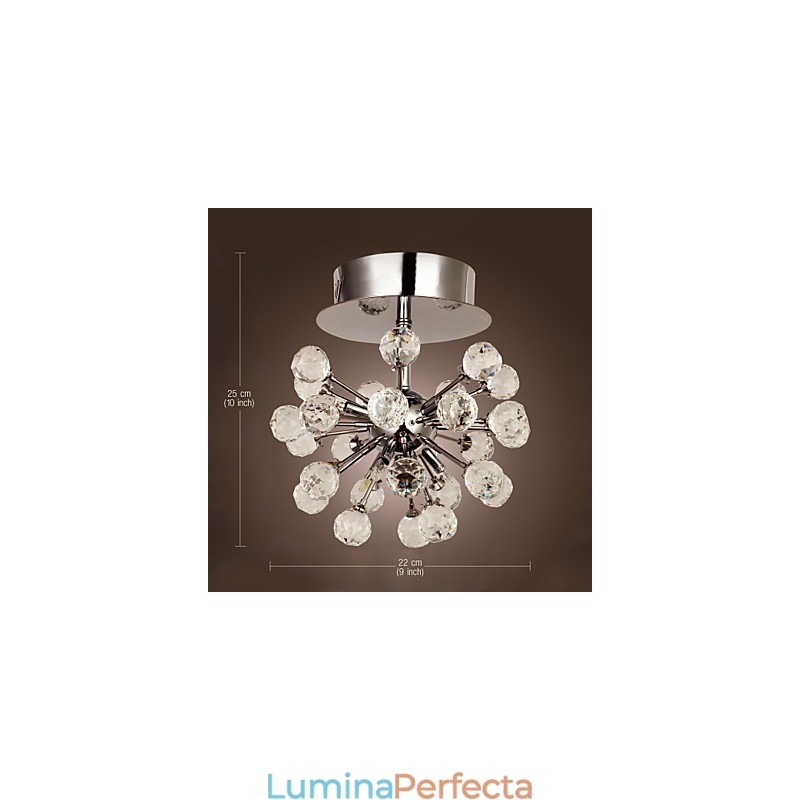 Candelabru modern, contemporan, din cristal, în stil mini, din metal cromat