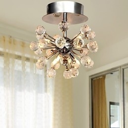 Candelabru modern, contemporan, din cristal, în stil mini, din metal cromat