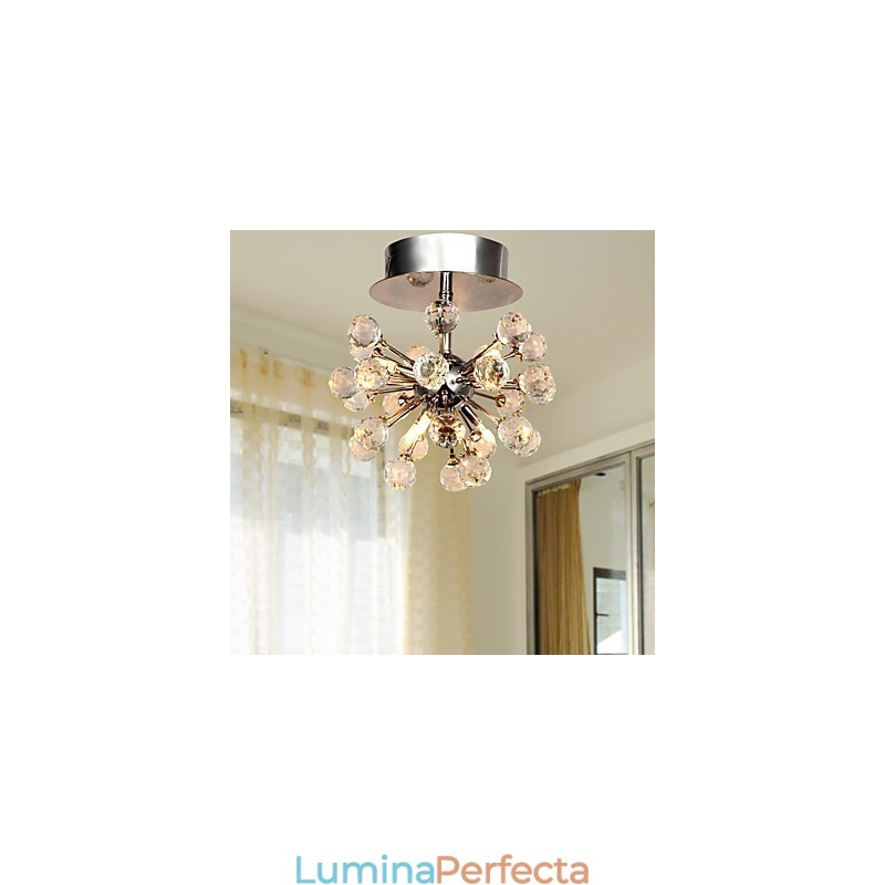 Candelabru modern, contemporan, din cristal, în stil mini, din metal cromat
