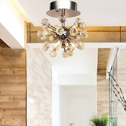 Candelabru modern, contemporan, din cristal, în stil mini, din metal cromat