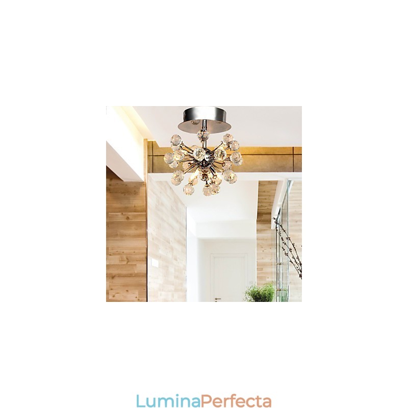 Candelabru modern, contemporan, din cristal, în stil mini, din metal cromat