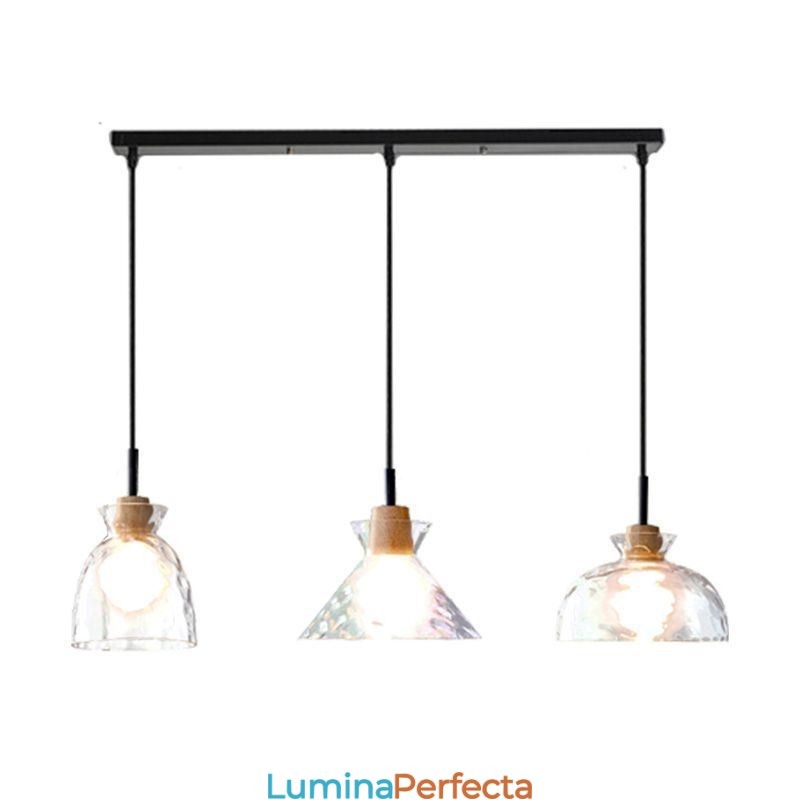 Lampă suspendată modernă simplă, sticlă permeabilă la apă, 3 plafoniere de noptieră