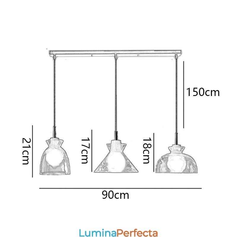 Lampă suspendată modernă simplă, sticlă permeabilă la apă, 3 plafoniere de noptieră