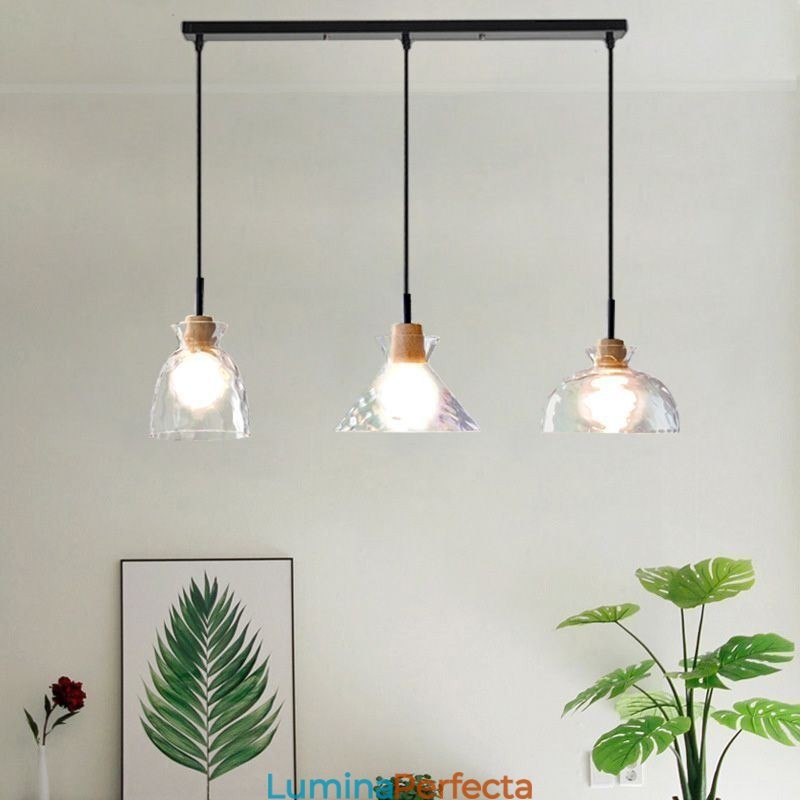 Lampă suspendată modernă simplă, sticlă permeabilă la apă, 3 plafoniere de noptieră