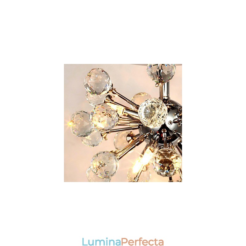 Candelabru modern, contemporan, din cristal, în stil mini, din metal cromat
