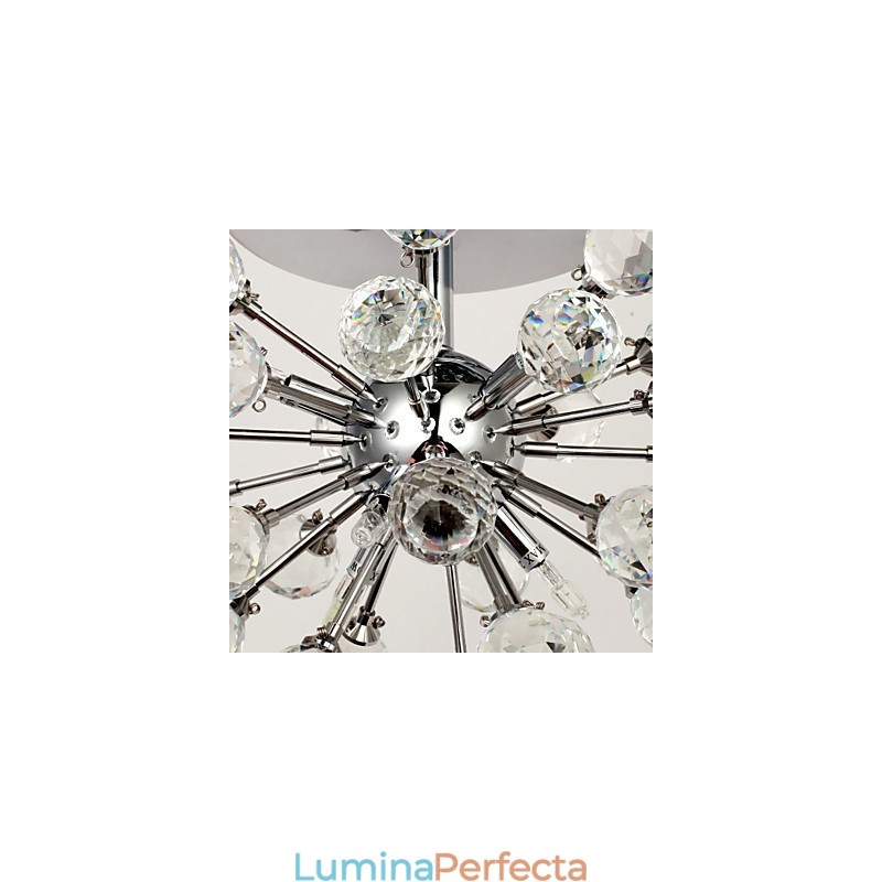 Candelabru modern, contemporan, din cristal, în stil mini, din metal cromat