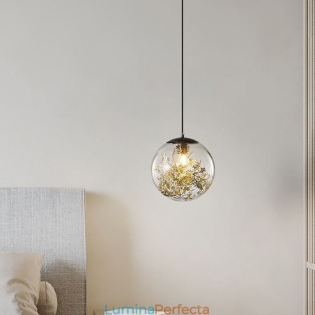 Lampă suspendată cu bile de sticlă cu frunze de iluminat suspendat de Crăciun
