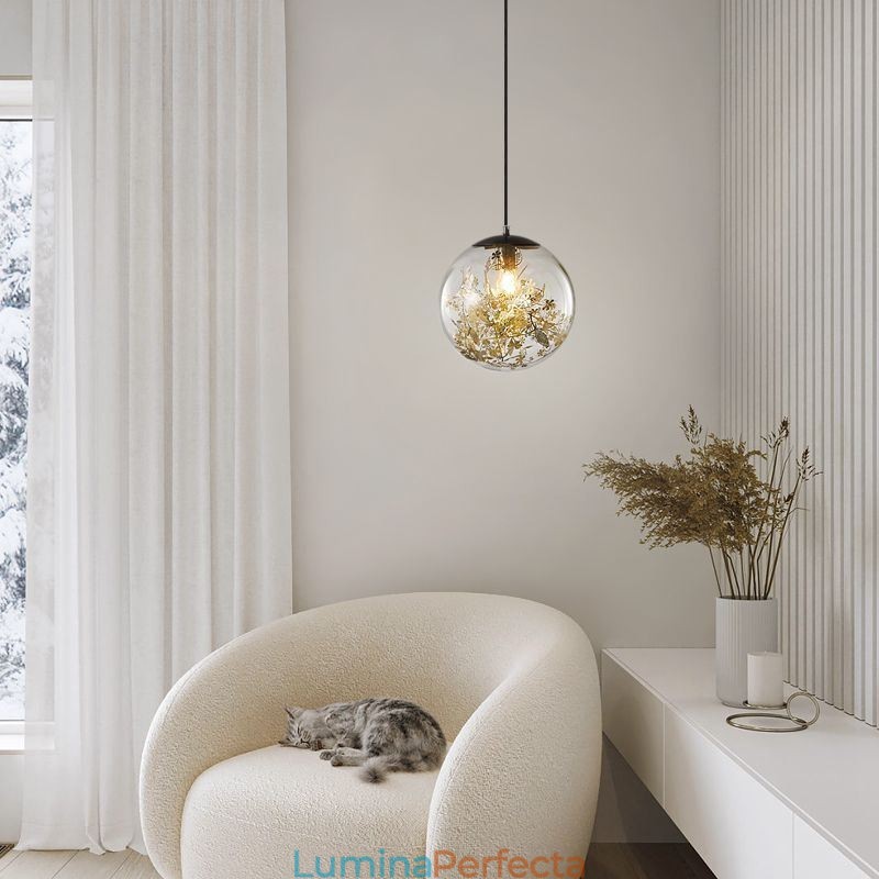 Lampă suspendată cu bile de sticlă cu frunze de iluminat suspendat de Crăciun