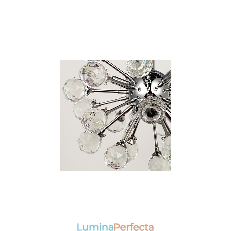 Candelabru modern, contemporan, din cristal, în stil mini, din metal cromat