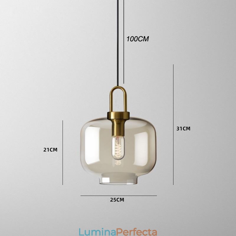 Lampă suspendată cu 3 lumini și abajur din sticlă