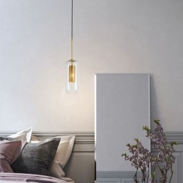 Lampă de suspendare nordică din sticlă transparentă Lampă de suspendare unică din alamă