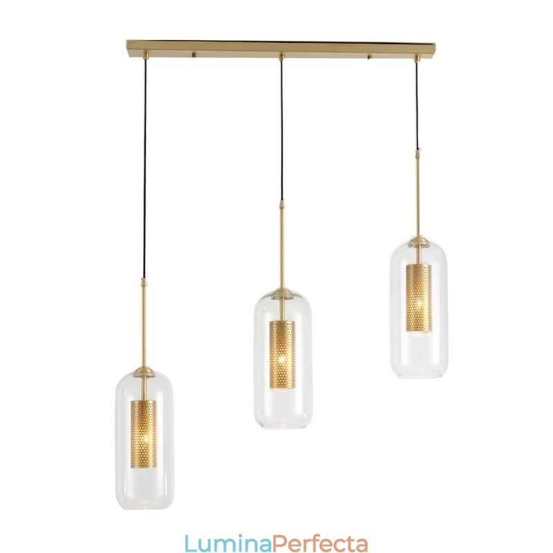 Lampă de suspendare nordică din sticlă transparentă Lampă de suspendare unică din alamă