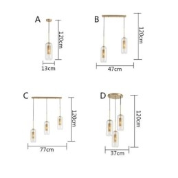 Lampă de suspendare nordică din sticlă transparentă Lampă de suspendare unică din alamă