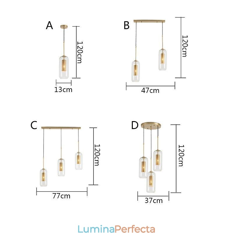 Lampă de suspendare nordică din sticlă transparentă Lampă de suspendare unică din alamă