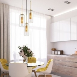 Lampă de suspendare nordică din sticlă transparentă Lampă de suspendare unică din alamă