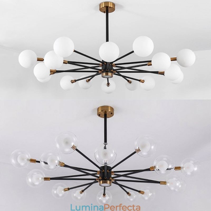 Lampă nordică din sticlă, alb, lapte, rotund, candelabru