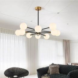 Lampă nordică din sticlă, alb, lapte, rotund, candelabru