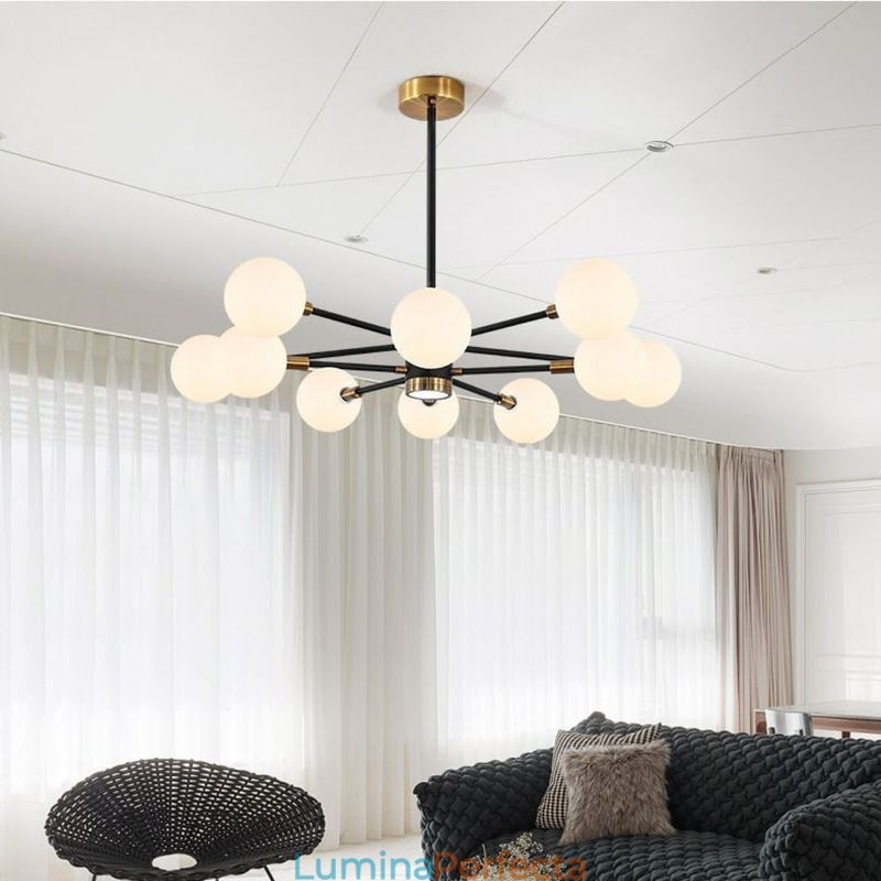 Lampă nordică din sticlă, alb, lapte, rotund, candelabru