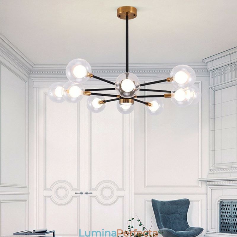 Lampă nordică din sticlă, alb, lapte, rotund, candelabru