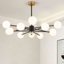 Lampă nordică din sticlă, alb, lapte, rotund, candelabru