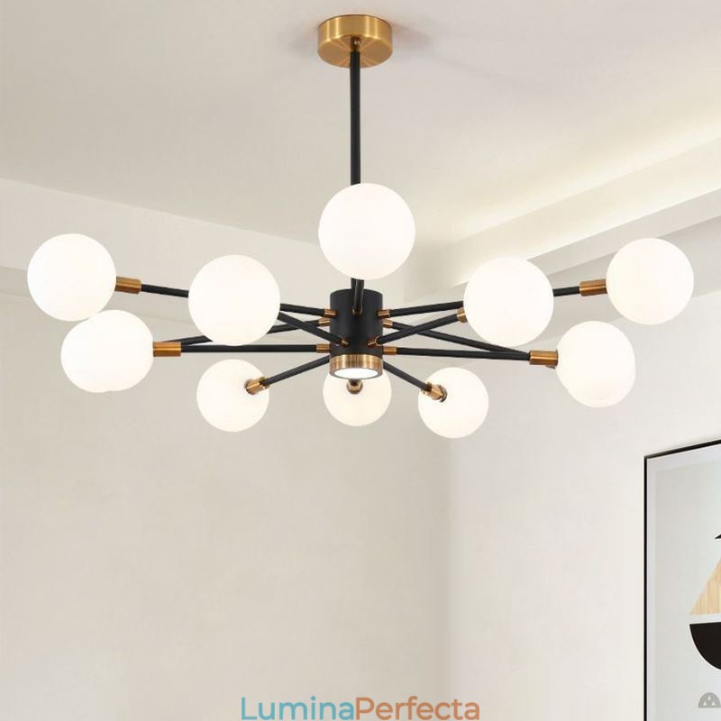 Lampă nordică din sticlă, alb, lapte, rotund, candelabru