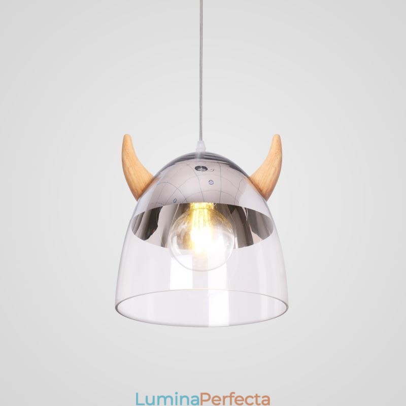 Lampă cu pandantiv din sticlă clasică Lampă cu corn din lemn Iluminare creativă