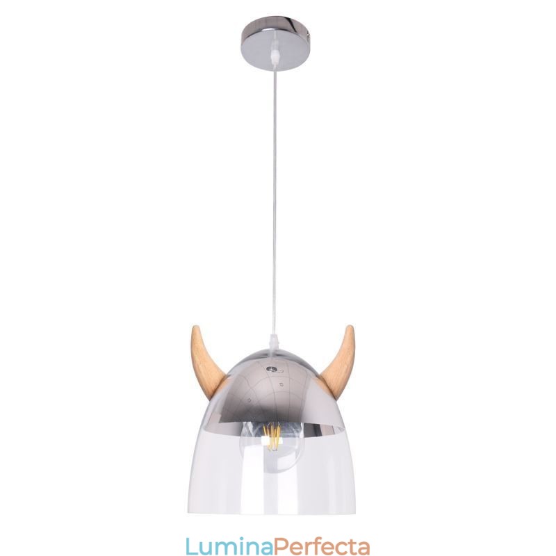 Lampă cu pandantiv din sticlă clasică Lampă cu corn din lemn Iluminare creativă