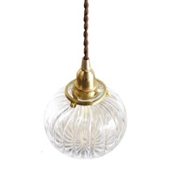 Lampă suspendată din sticlă, rotundă, cu nervuri, în formă de dovleac, 1 lumină