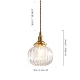 Lampă suspendată din sticlă, rotundă, cu nervuri, în formă de dovleac, 1 lumină