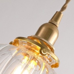 Lampă suspendată din sticlă, rotundă, cu nervuri, în formă de dovleac, 1 lumină