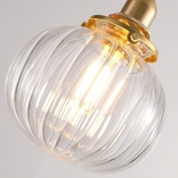 Lampă suspendată din sticlă, rotundă, cu nervuri, în formă de dovleac, 1 lumină