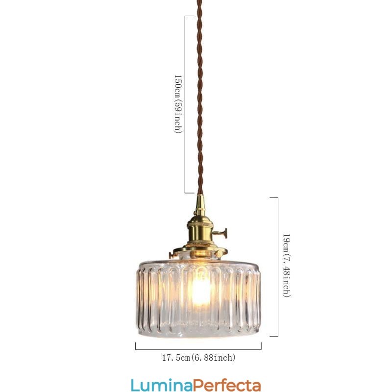 Lampă suspendată din sticlă cu nervuri transparente pentru borcan de jeleu, cu comutator rotativ