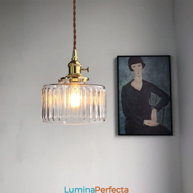 Lampă suspendată din sticlă cu nervuri transparente pentru borcan de jeleu, cu comutator rotativ