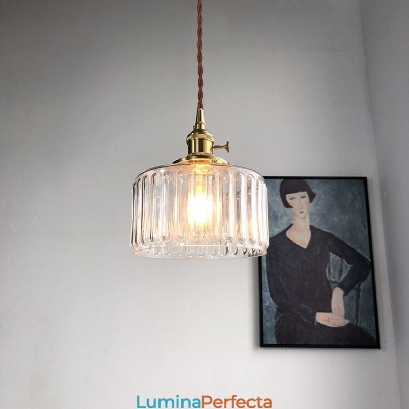 Lampă suspendată din sticlă cu nervuri transparente pentru borcan de jeleu, cu comutator rotativ