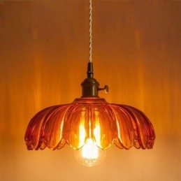 Lampă de iluminat cu pandantiv din sticlă, modernă, retro, lampă cu abajur de flori, cu comutator de răsucire