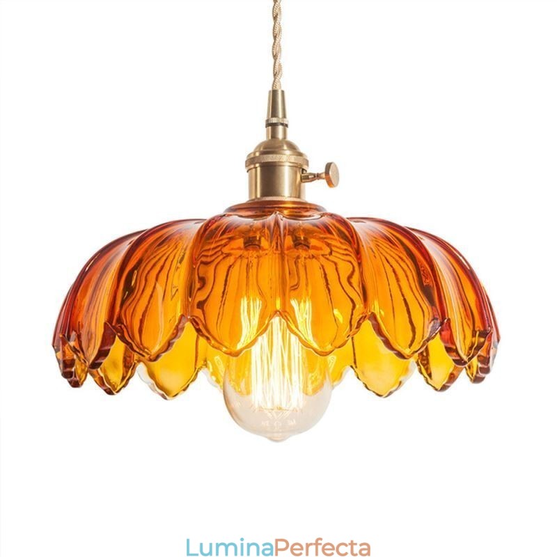 Lampă de iluminat cu pandantiv din sticlă, modernă, retro, lampă cu abajur de flori, cu comutator de răsucire