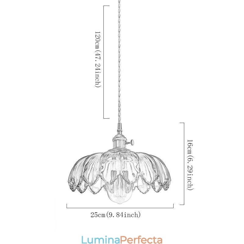 Lampă de iluminat cu pandantiv din sticlă, modernă, retro, lampă cu abajur de flori, cu comutator de răsucire