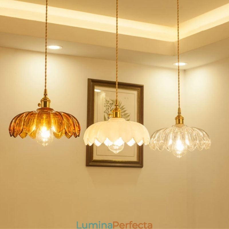 Lampă de iluminat cu pandantiv din sticlă, modernă, retro, lampă cu abajur de flori, cu comutator de răsucire