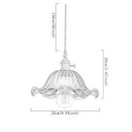 Lampă cu suspendare din sticlă cu nervuri, de epocă, cu abajur de flori, cu lumină de comutare