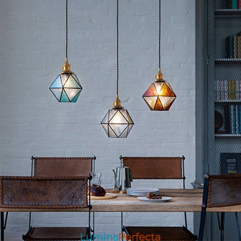 Lampă suspendată din sticlă colorată geometrică Farmhouse