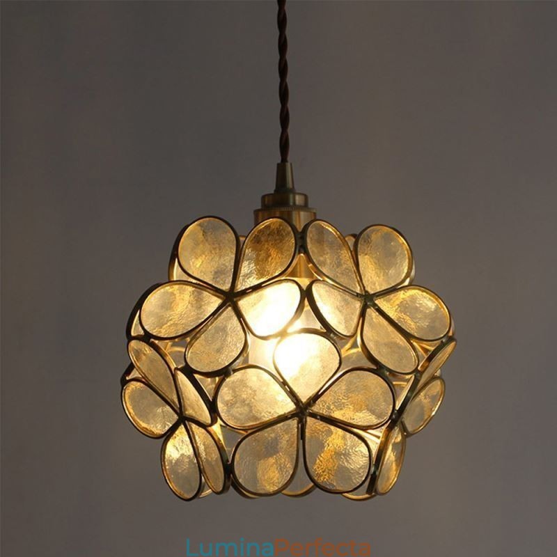 Lampă cu pandantiv creativă nordică Iluminare pentru casă din sticlă Lampă în formă de petală Lampă de noptieră
