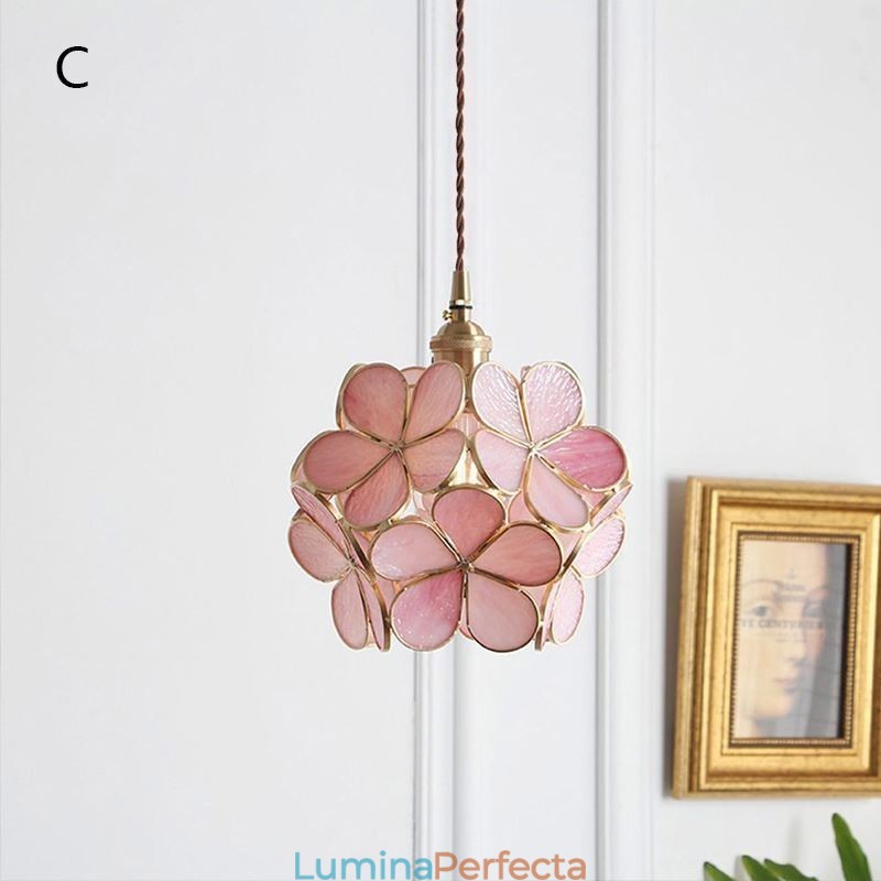 Lampă cu pandantiv creativă nordică Iluminare pentru casă din sticlă Lampă în formă de petală Lampă de noptieră