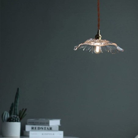 Lampă suspendată din sticlă transparentă cu frunze de lotus Lampă suspendată din sticlă transparentă cu frunze de lotus
