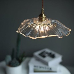 Lampă suspendată din sticlă transparentă cu frunze de lotus