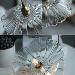 Lampă suspendată din sticlă transparentă cu frunze de lotus