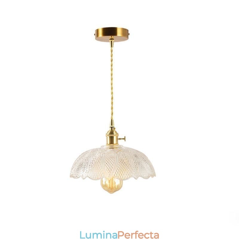 Plafoniera mare din sticlă cu nervuri Iluminat pentru casă cu lampă cu comutator răsucit Lumină caldă liniștitoare