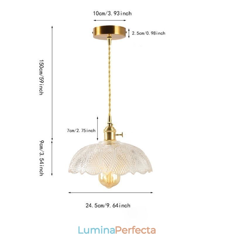 Plafoniera mare din sticlă cu nervuri Iluminat pentru casă cu lampă cu comutator răsucit Lumină caldă liniștitoare