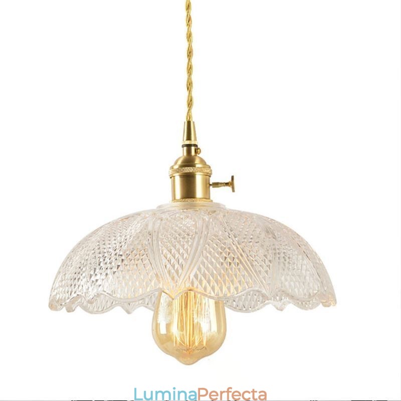 Plafoniera mare din sticlă cu nervuri Iluminat pentru casă cu lampă cu comutator răsucit Lumină caldă liniștitoare