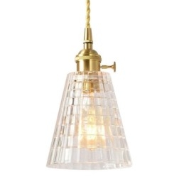 Lampă de alamă cu suspendare din sticlă cu nervuri, pătrată, cu iluminare rotativă